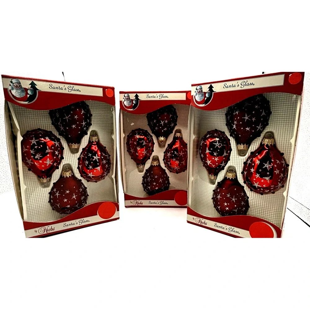 Christmas by Krebs Teardrop Glass Ornament Red w/ Glitter Stars